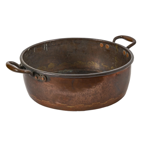 637 - Kitchenalia. A Victorian copper two handled preserving pan, 51cm diam excluding handles... 