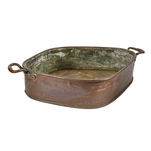 638 - Kitchenalia. A substantial Victorian copper turbot kettle, c1900, with rolled rim, 79cm over handles... 