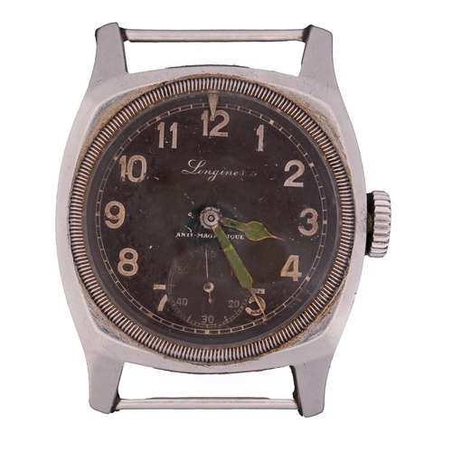 64 - A Czechoslovak Air Force issue Longines stainless steel aviator's or observer's wristwatch, c1938, N... 