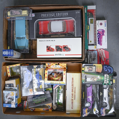 665 - A collection of Corgi and other die cast toy cars, including Maisto and Hot Wheels, and a Hasbro 199... 