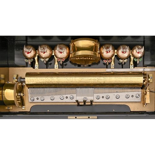 706 - A fine Swiss drum and six bells-in-sight musical box, c1880, with 41cm pinned cylinder and three com... 