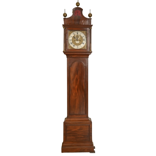 709 - A George III mahogany eight-day longcase clock, Justin Vulliamy, London, the 12 inch brass dial with... 