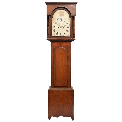 718 - A Victorian oak eight-day longcase clock, Thos. Watson, Newcastle, the 12.5 inch painted dial with b... 