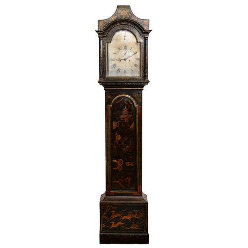 720 - A George III japanned eight-day longcase clock, J H Hunsdon, Chelmsford, the 11.5 inch breakarched a... 