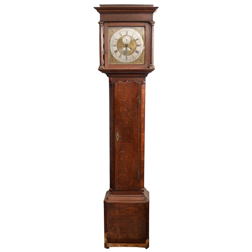 721 - A George II oak thirty-hour longcase clock, J R Molton, the 11.5 inch brass dial with matted centre,... 