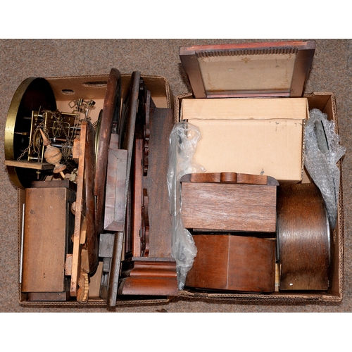 780 - Miscellaneous clocks, movements and cases, including 1930s oak mantle clock, longcase clock movement... 