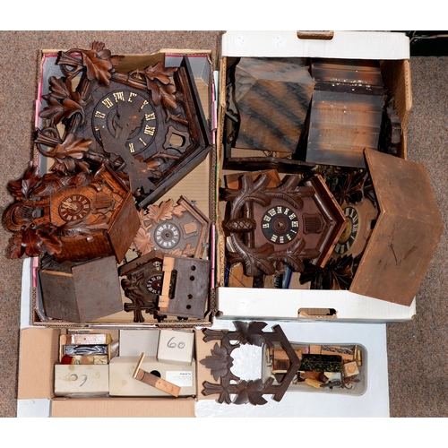 782 - Miscellaneous Black Forest and other cuckoo clockcases and parts, including weights, etc... 