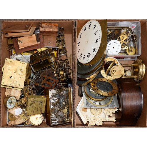 796 - Miscellaneous clock parts, including brass movements, dials, wheels and springs, etc... 