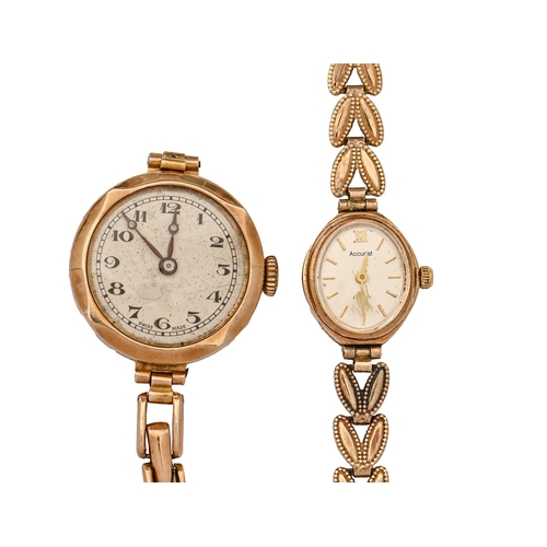 81 - An Accurist 9ct gold oval lady's wristwatch, 17mm, on 9ct gold bracelet, 9.5g and an earlier 9ct gol... 