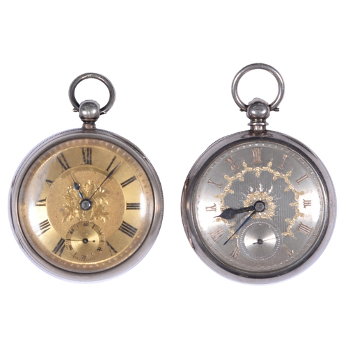 815 - Two silver lever watches, late 19th c, with engraved dial, one gilt