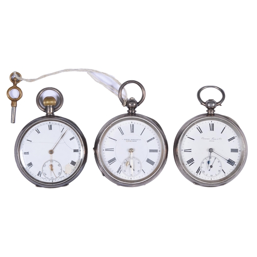 819 - Three silver lever or keyless lever watches, c1900