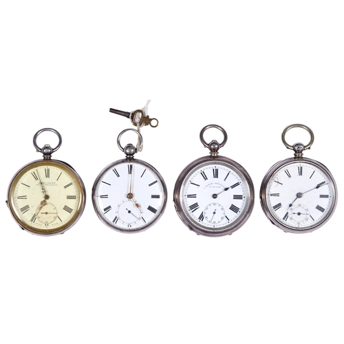 822 - Four silver lever watches, late 19th c/early 20th c