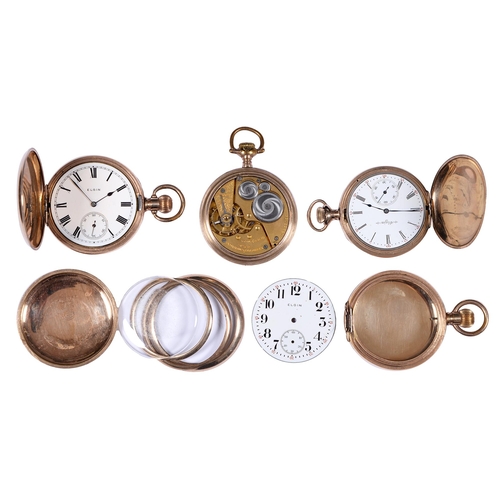 824 - Two Elgin gold plated keyless lever hunting cased watches and several similar watch cases... 