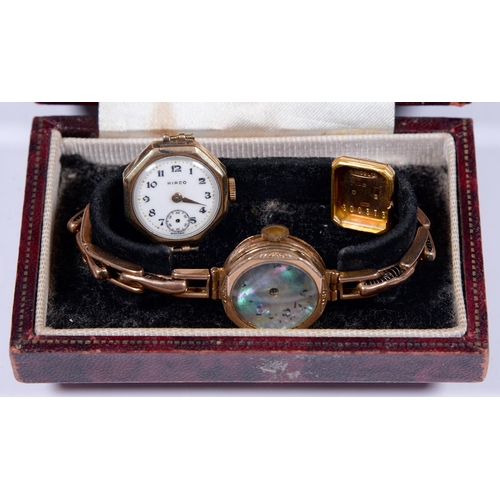 826 - Two lady's gold wristwatches, one on expanding bracelet and a gold back, 22.5g