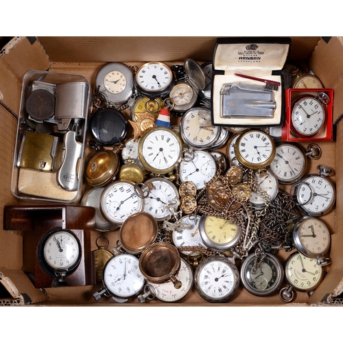 831 - Miscellaneous pocket watches and other items, including watch chains, sovereign purse, Ronson and ot... 