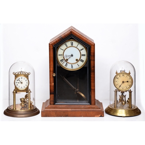 840 - An American style mantle clock, c1930, giltmetal and enamel dial, 48cm h and two later brass anniver... 