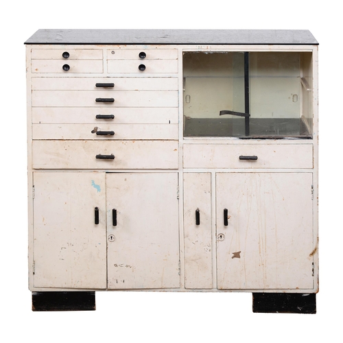 854 - A painted wood dentist's cabinet, mid 20th c, 105cm h; 106 x 34cm