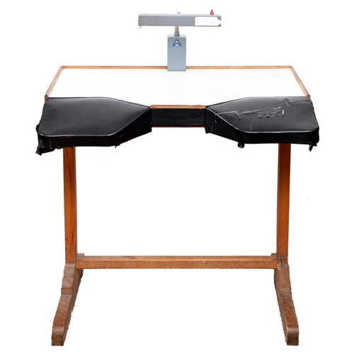 855 - A watchmaker's work bench, 20th c, with lamp, 95cm h; 100 x 77cm