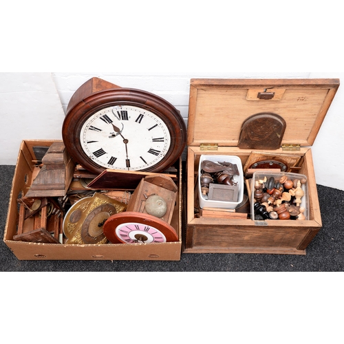 865 - A mahogany wall timepiece, early 20th c, with painted dial, 42cm w, a dwarf longcase clock movement,... 