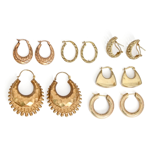 91 - Six pairs of gold earrings, various sizes, 28.2g