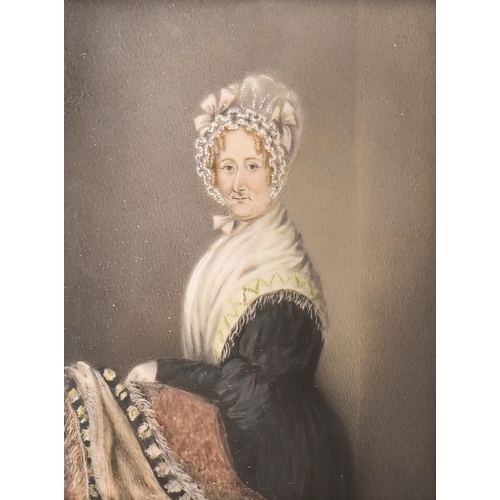 937 - English School, 19th century - Portrait Miniature of a Lady, in a black dress, lace trimmed cap and ... 