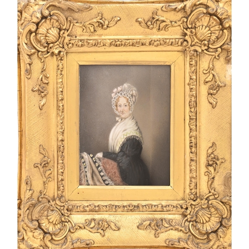 937 - English School, 19th century - Portrait Miniature of a Lady, in a black dress, lace trimmed cap and ... 