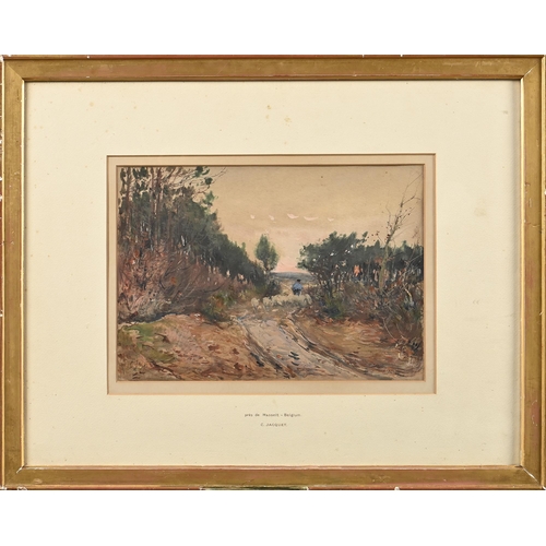 977 - C. Jacquet, early 20th century - Près de Hasselt, Belgium, signed, attributed and titled mount, wate... 