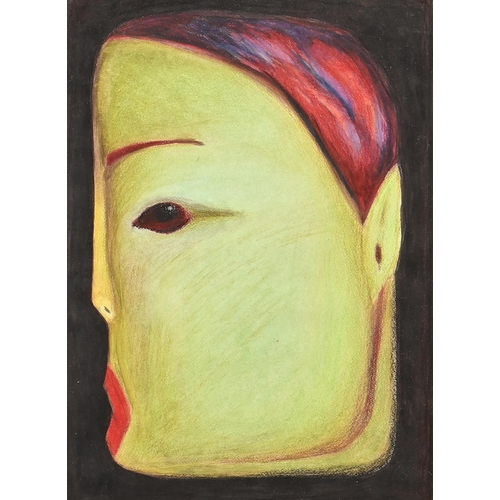 980 - Contemporary School, late 20th century  - Study of a Head, in profile, mixed media on paper, 39 x 29... 