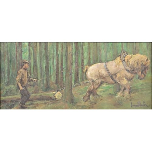 984 - Ingrid L***, 20th century - Forestry with a Working Horse, signed, oil on canvas, 39 X 89cm... 