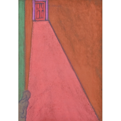 986 - Contemporary School, 20th century - The Long Corridor, mixed media on paper, 27.5 x 19cm... 