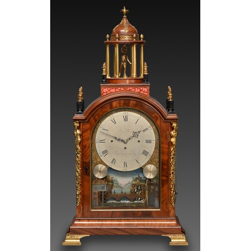 675 - A George III mahogany eight-day musical automaton table clock, Benjamin Ward, London, the silvered d... 