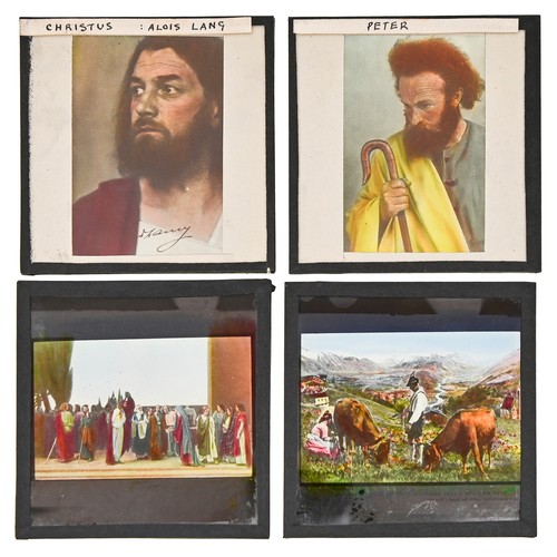 596 - Miscellaneous magic lantern slides, of the Oberammergau Passion Play, 1934, in contemporary fitted s... 