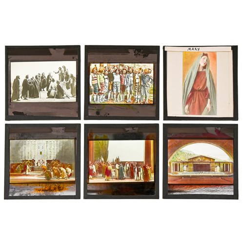 596 - Miscellaneous magic lantern slides, of the Oberammergau Passion Play, 1934, in contemporary fitted s... 