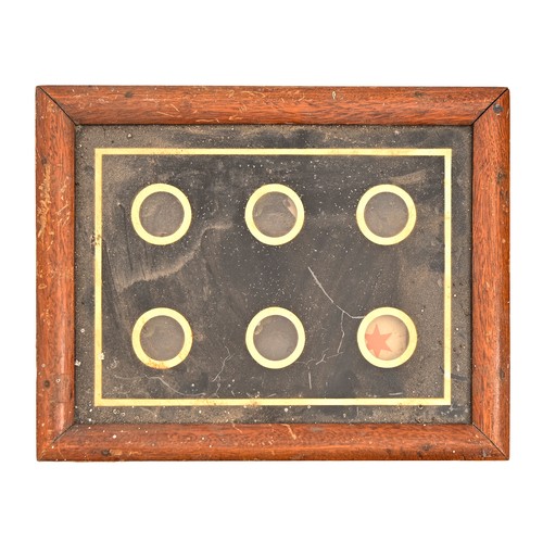 597 - An Edwardian mahogany and verre eglomise servant's electric bell board, 20.5cm x 26cm... 