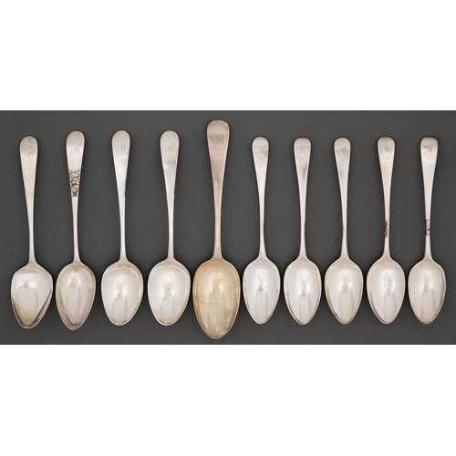 245 - One and two sets of three and five George III silver dessert spoons, by various makers, Edinburgh an... 