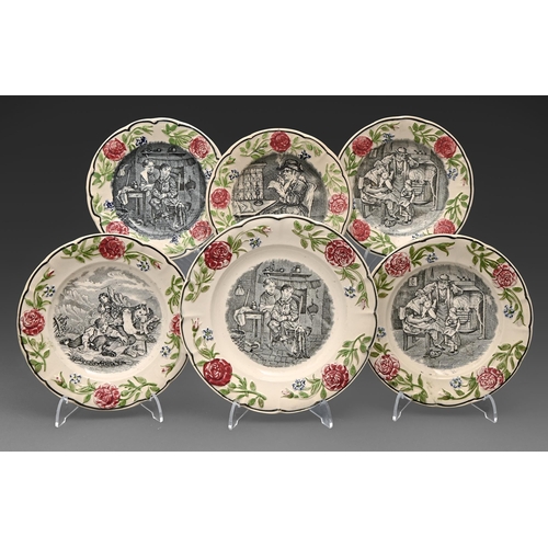 482 - Children's China. Six Middlesbrough Pottery moulded earthenware children's plates, c1840, transfer-p... 