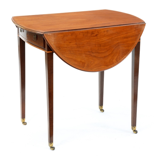 1005 - A mahogany Pembroke table, 19th c, crossbanded in satinwood and line inlaid, leather castors, 70cm h... 