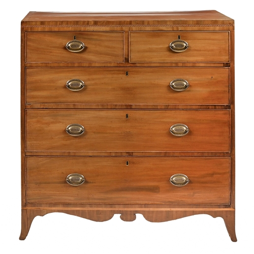 1018 - A Victorian inlaid mahogany chest of drawers, on splayed feet, 106cm h; 100 x 49cm