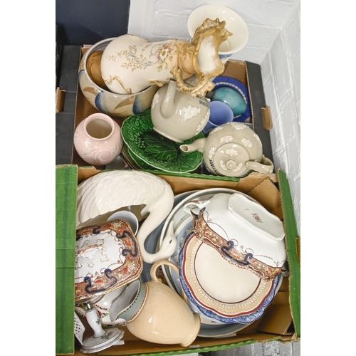 1137 - Miscellaneous ceramics, 19th c and later, including Derby Posies pin tray, a pair of earthenware tea... 