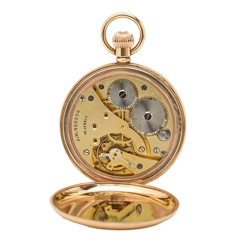 141 - A 9ct gold hunting cased keyless lever watch, J W Benson, London, 46mm diam, London 1934, 62.5g... 