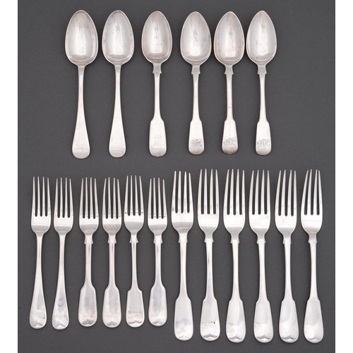 207 - Eighteen English and Scottish silver table forks, dessert forks and dessert spoons, George III-Victo... 