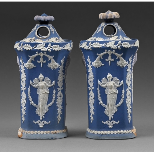 261 - A pair of three colour jasper pot pourri vases and covers, probably Daniel Steel, c1810, with lilac ... 