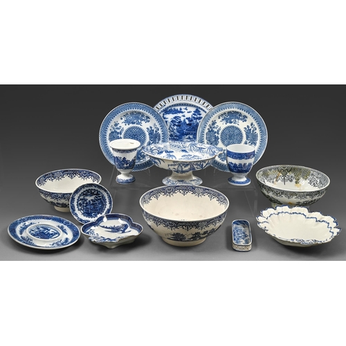 300 - A pair of Hollins blue printed pearlware Fitzhugh pattern plates and a sepia printed and enamelled s... 