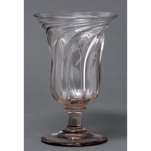 326 - A wrythen fluted glass celery vase, early 19th c, with solid spool stem on spreading foot, 22cm h... 