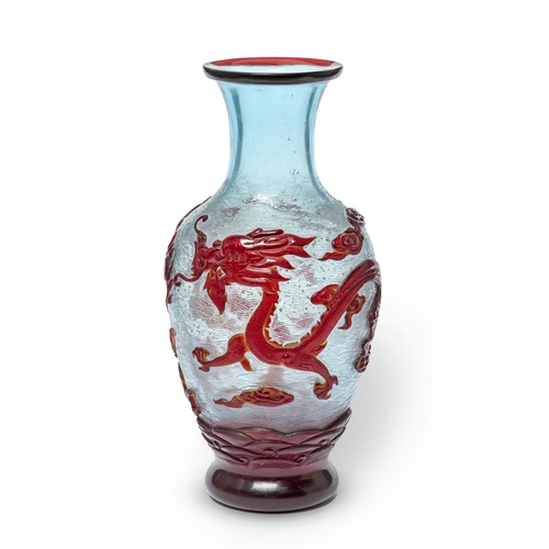 344 - A Chinese cameo glass vase, 20th c, carved with dragons, 25.5cm h, incised seal