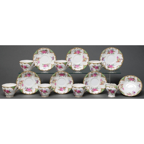 374 - An Aynsley floral tea service, early-mid 20th c, with green scale border, printed mark (14)... 