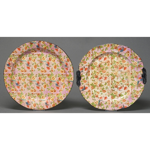 375 - Two Alfred Meakin earthenware chintz dishes, c1930, 33.5cm diam, printed mark or unmarked... 