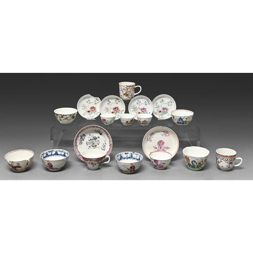 461 - A group of Chinese porcelain teaware and coffee cups, 18th c, various patterns, 60mm h and smaller (... 