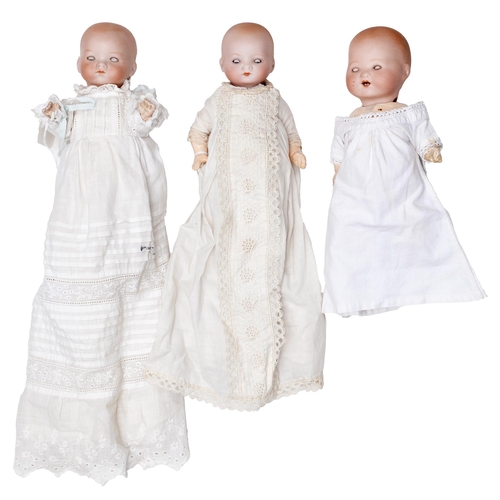 503 - Three Armand Marseille bisque head Dream Baby dolls, two mould 341 and another 351, c1920, with slee... 