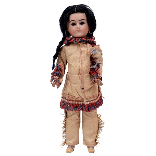 515 - A Bahr & Proschild 244 Native American bisque head doll, c1888, with closed mouth, pierced ears ... 